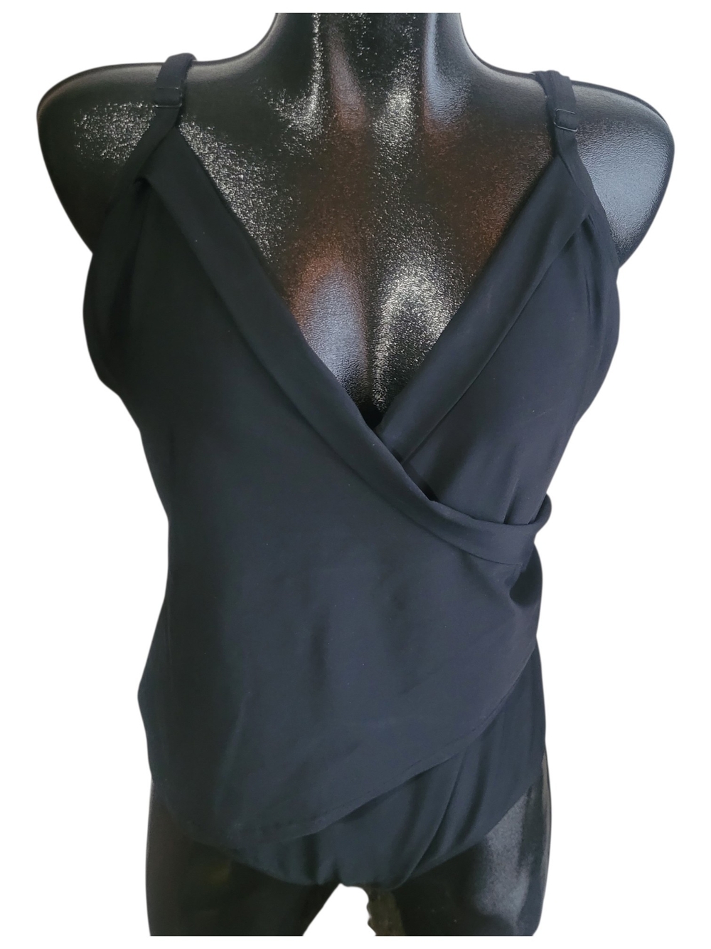 Simon Chang Black Wrap Front One Piece Swimsuit Size 18